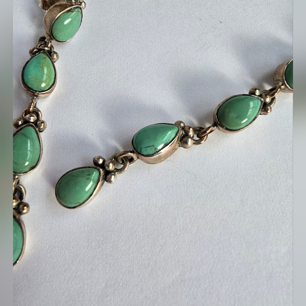 Turquoise Teardrop Dangle Sterling Silver Earrings Western Rodeo - Picture 4 of 9